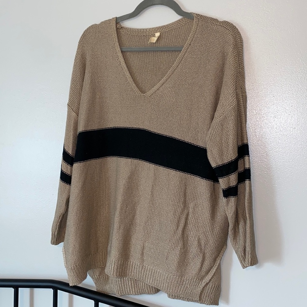 Varsity tan and black sweater